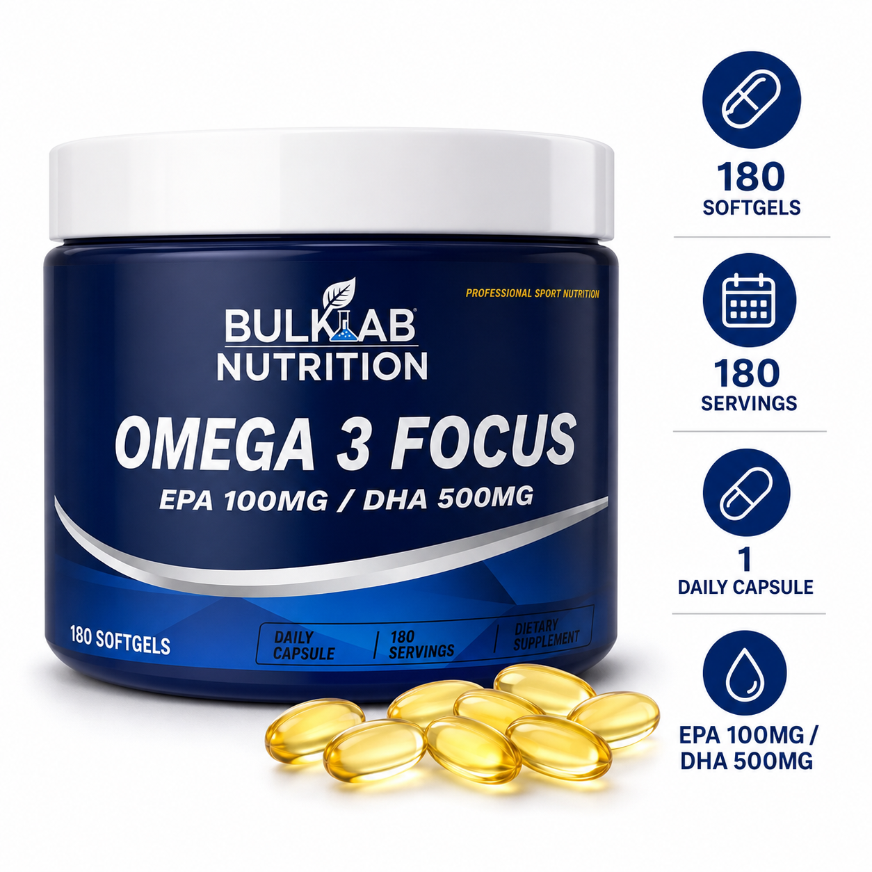 Omega 3 Focus: EPA 100mg / DHA 500mg – BulkLab Nutrition