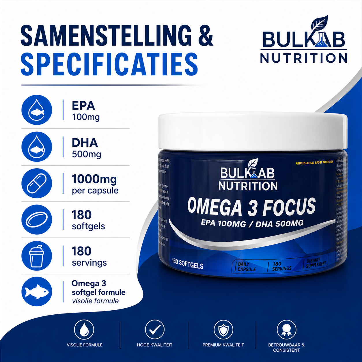 Omega 3 Focus: EPA 100mg / DHA 500mg – BulkLab Nutrition