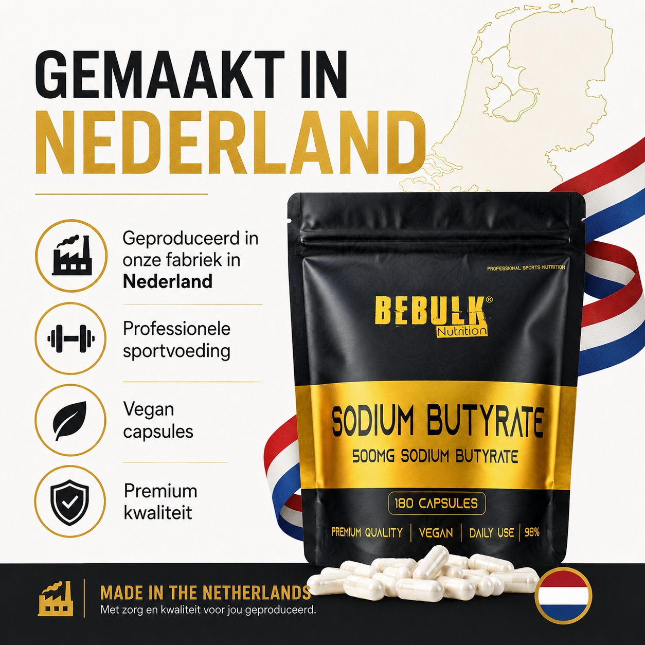 Sodium Butyrate 98% - Vegan - BeBulk Nutrition