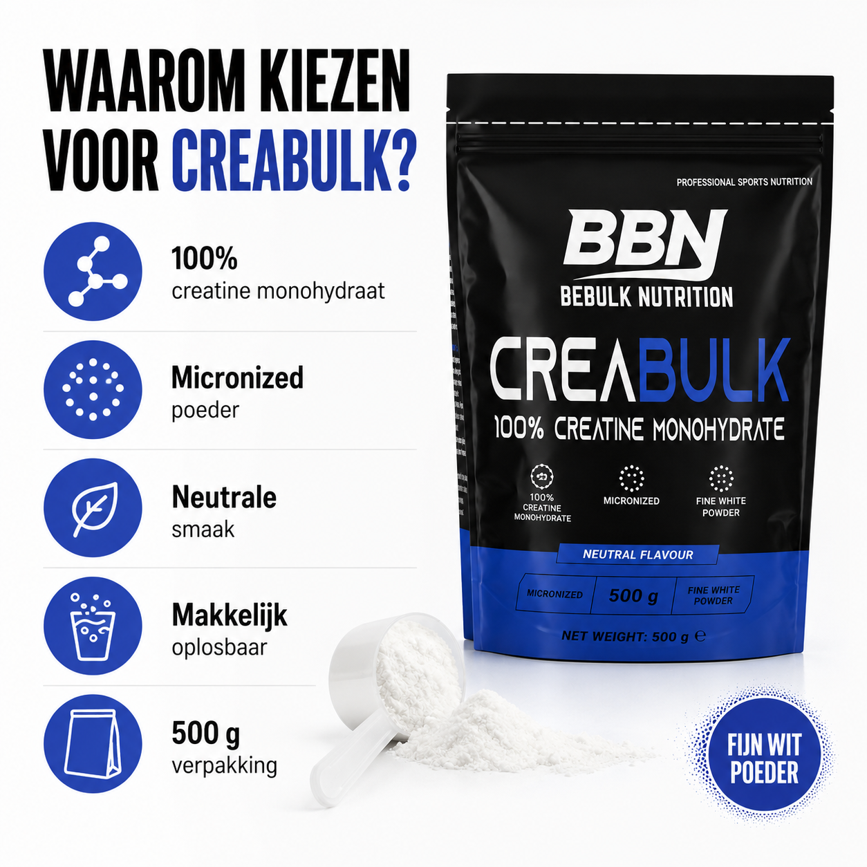 CreaBulk - 100% Creatine Monohydraat Micronized - BeBulk Nutrition
